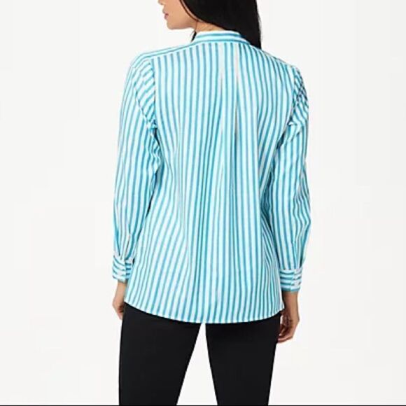 Linea by Louis Dell'Olio Stand Collar Striped With Back Box Pleat Shirt - Picture 3 of 5